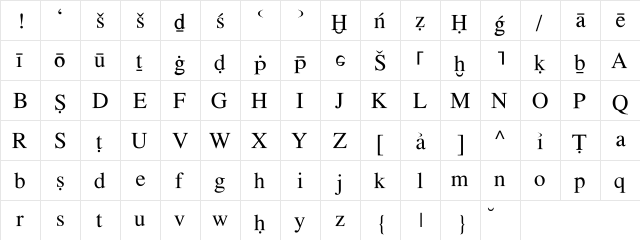 CalSemitic TR  glyph index