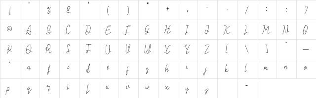 Nartalia Regular  glyph index