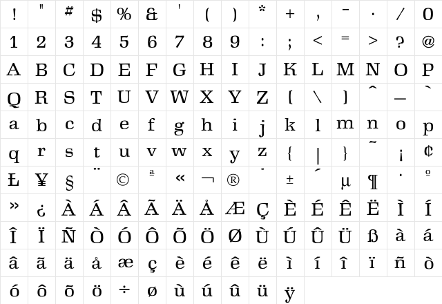 Antikva Regular  glyph index