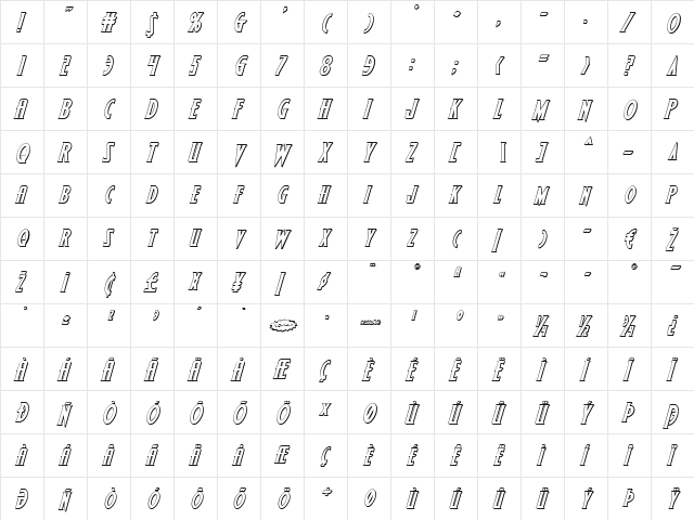 Wolf's Bane II 3D Italic Italic  glyph index