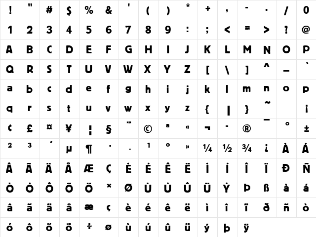 BlockTReg Regular  glyph index