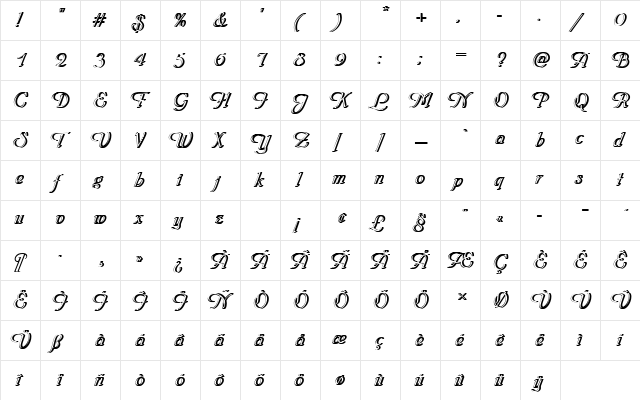 PhyllisDRe1 Regular  glyph index
