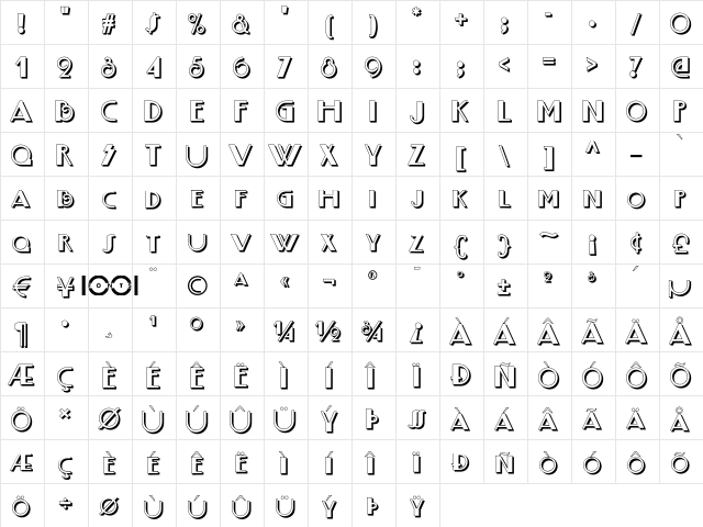 Boogie Nights NF Shadow  glyph index