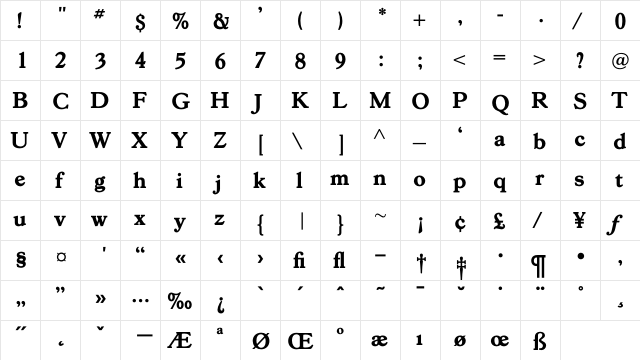 GoudY38ExtraBold Regular  glyph index