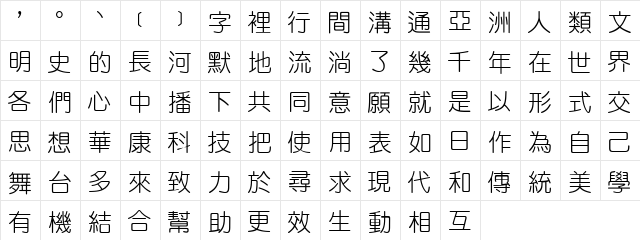 DFYuanLight1B Regular  glyph index