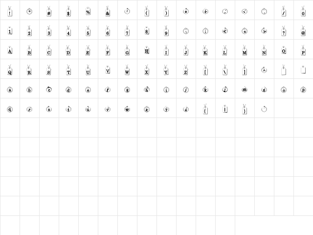 CK Tags Regular  glyph index