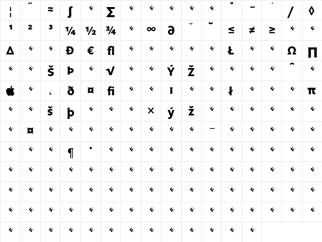 Legato Bold Expert  glyph index