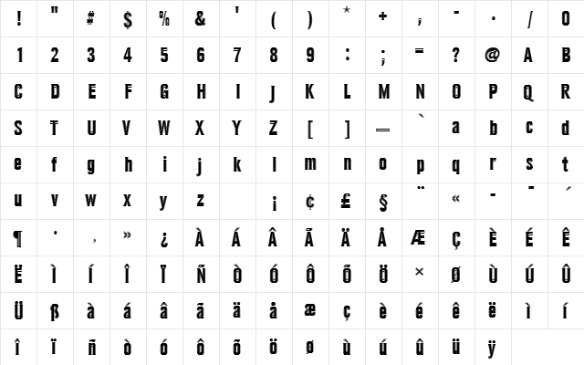 URWGroteskTBolConIn1 Regular  glyph index