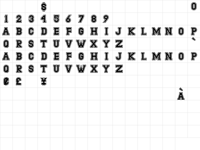 Bathurst Regular  glyph index