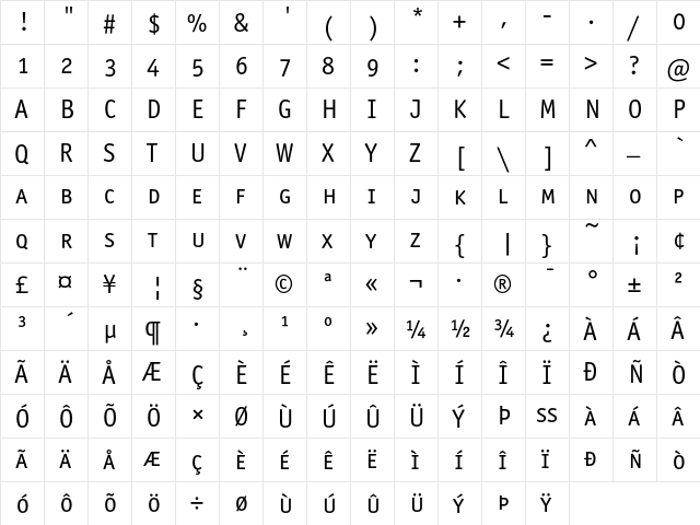 OfficinaSansITC Book SC  glyph index