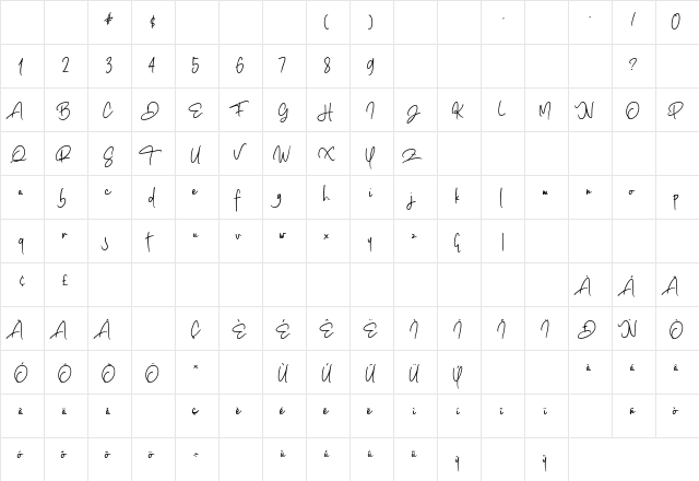 Coastal Musk Regular  glyph index