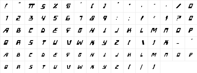XPED Italic Italic  glyph index