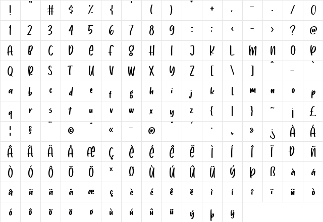 Mistletoes Regular  glyph index