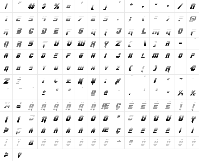 OmegaForce Gradient Italic Italic  glyph index