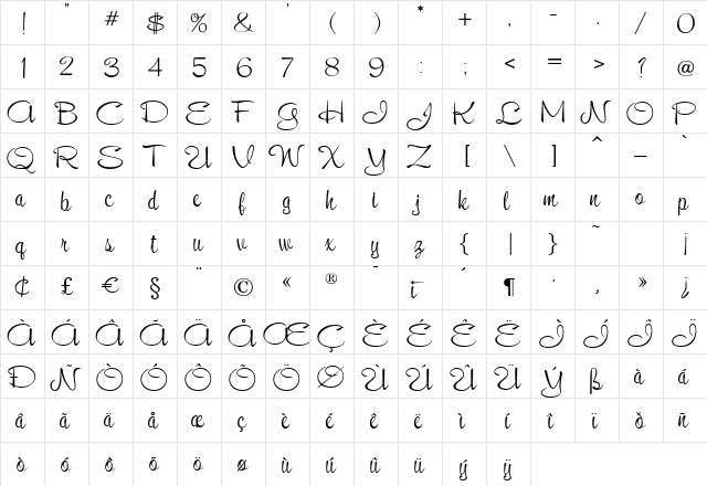 KonTikiEnchantedJF Regular  glyph index