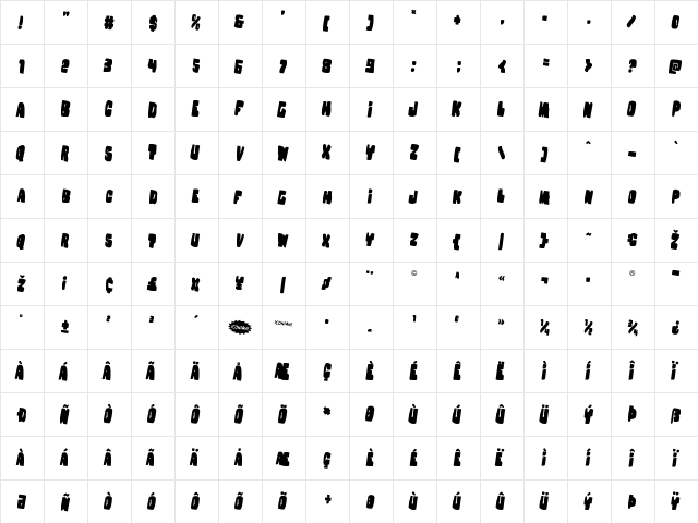 Nobody's Home Rotated 2 Regular  glyph index