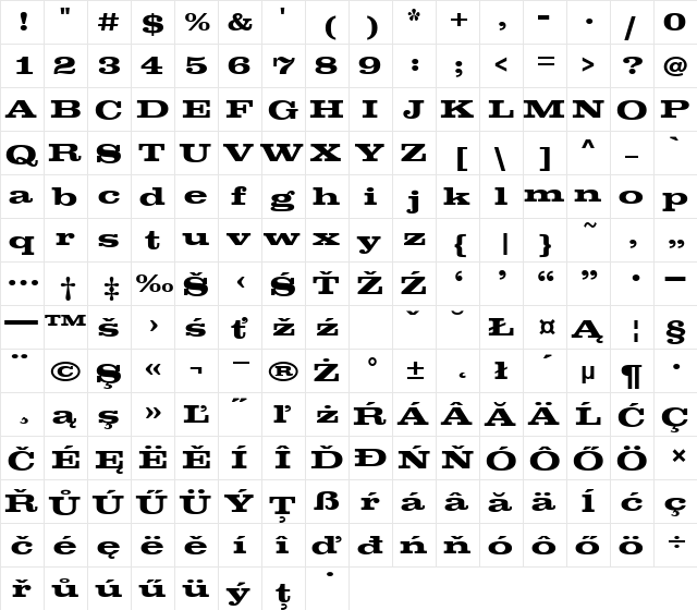 ClareTEEBolExp Regular  glyph index