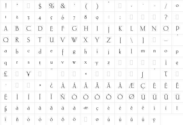 Carlton Plain  glyph index