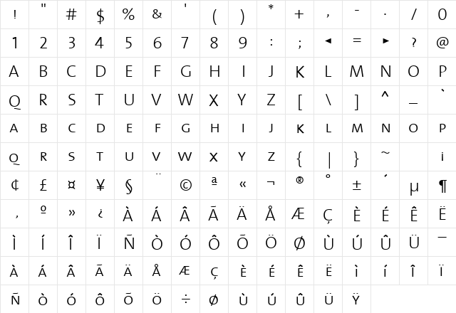 TheMixLight-Caps Regular  glyph index