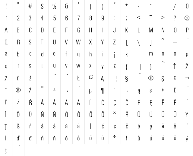 UnitusDEELigCon Regular  glyph index