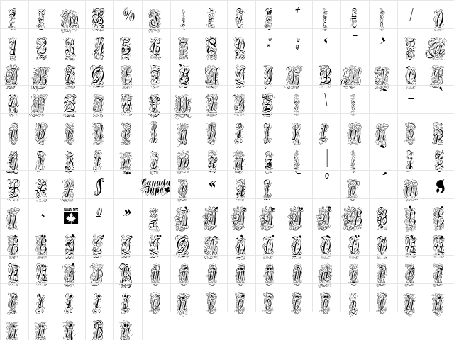 Treasury Flourish Gold Regular  glyph index