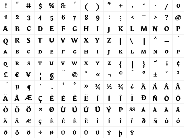 BiblonCaps Bold  glyph index