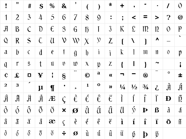 Franklin Regular  glyph index