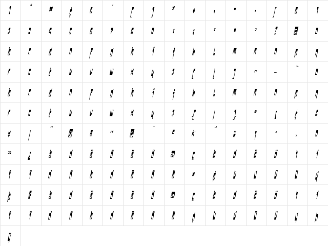 Darkside Italic  glyph index