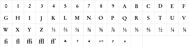 Garamand Classic Book Extras Bold  glyph index