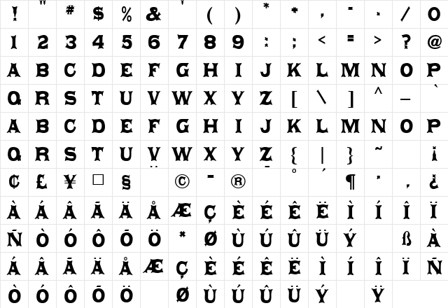 Daisy MF Regular  glyph index