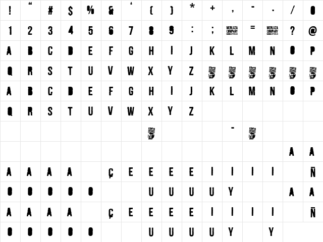 Merluza Company Regular  glyph index