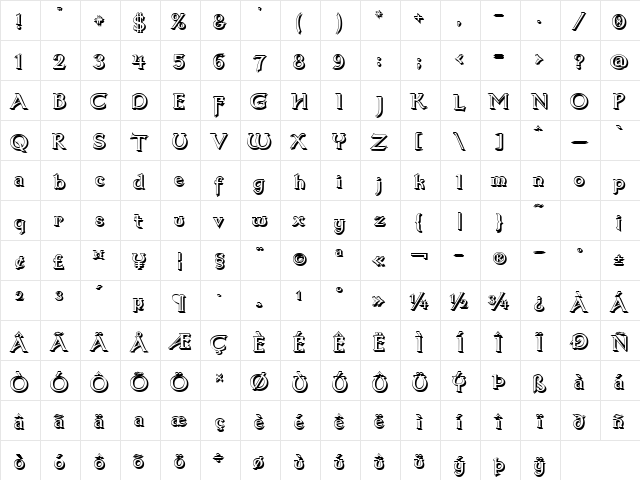 Dumbledor 3 Shadow Regular  glyph index