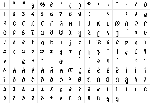 Text Regular  glyph index