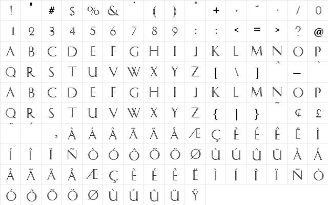 Ithaka Regular  glyph index
