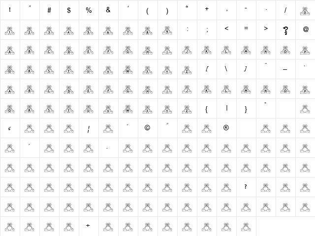 BillyBear TeddyBear Regular  glyph index