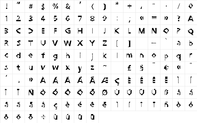 Assuri Regular  glyph index
