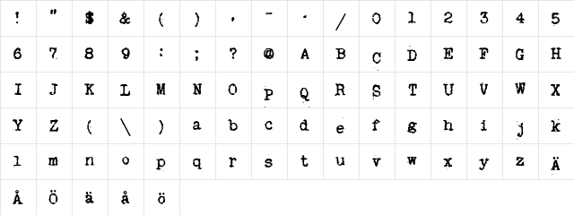 My Old Remington Regular  glyph index
