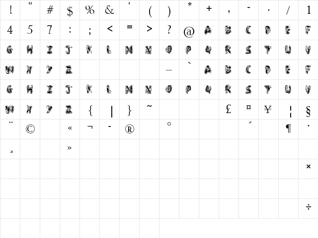 arrowhead Regular  glyph index
