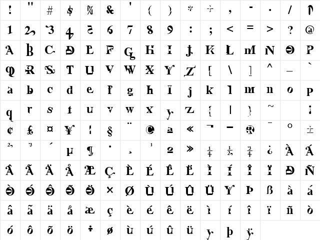 Nurse Ratchet Regular  glyph index