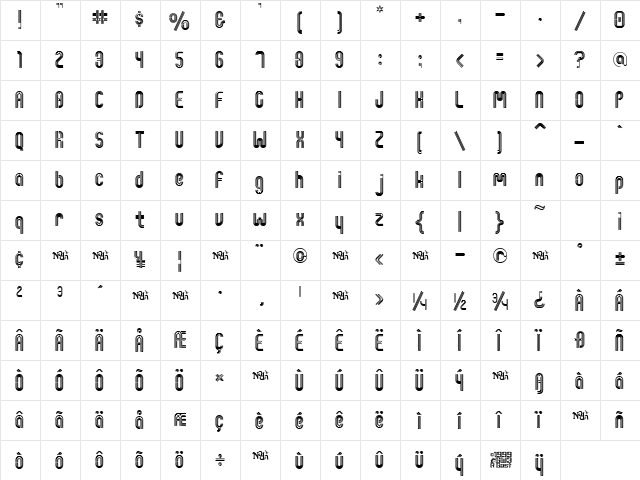 ShineOn Regular  glyph index