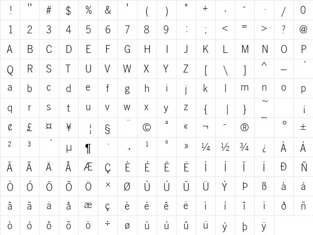 NewsGotTLig Regular  glyph index