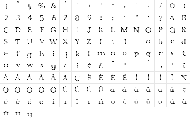 Crystal Palace Regular  glyph index