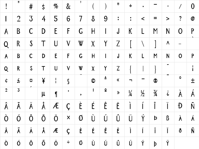 New-York-Condensed Bold  glyph index