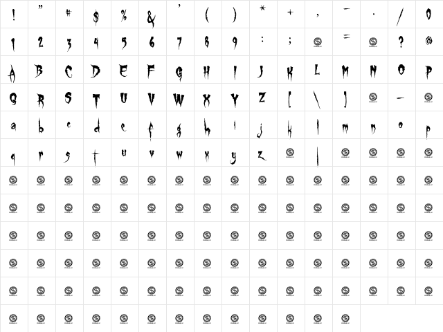 Gypsy Curse Regular  glyph index