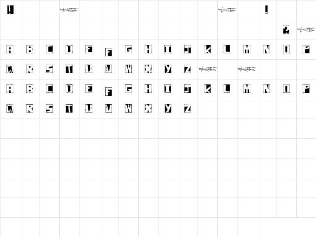 pimper Regular  glyph index