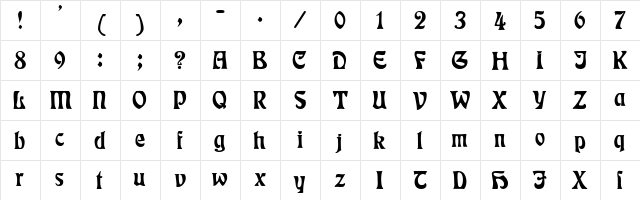 Rudelsberg Regular  glyph index