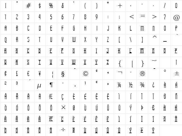 Operator Nine BTN Inline Lined Regular  glyph index