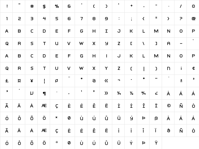 Inter-Bureau Title Regular  glyph index