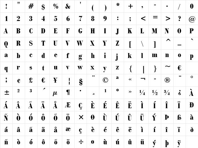 BauerBodni BlkCn BT Black  glyph index