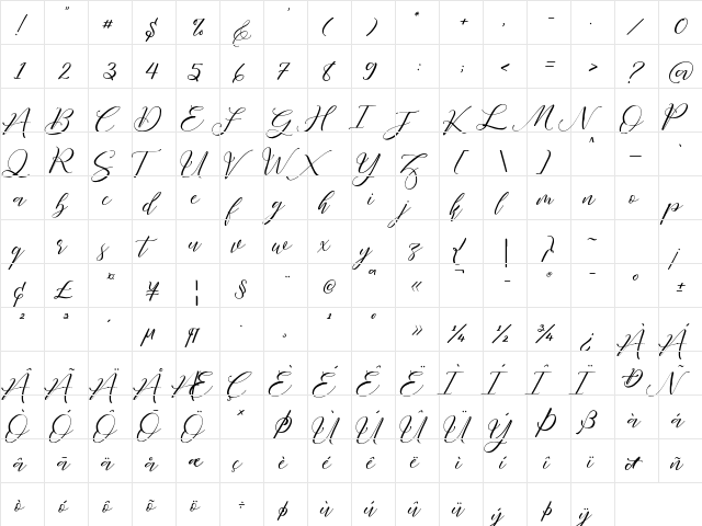 Fathir Script Personal Use Only Regular  glyph index